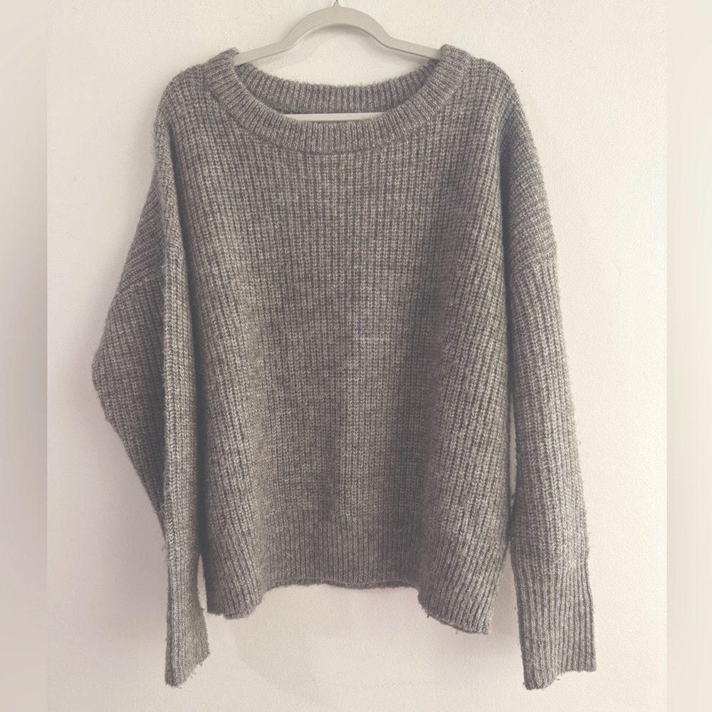 Calvin Klein Gray Woolen Knit Ribbed Women's Sweater